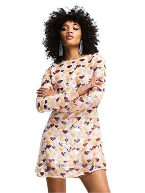 Sister Jane DREAM Manners Heart Sequin Shift Dress Multicolor Size XS